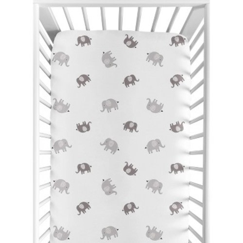 Sweet Jojo Designs Gender Neutral Unisex Baby Fitted Crib Sheet Boho Elephant Grey White