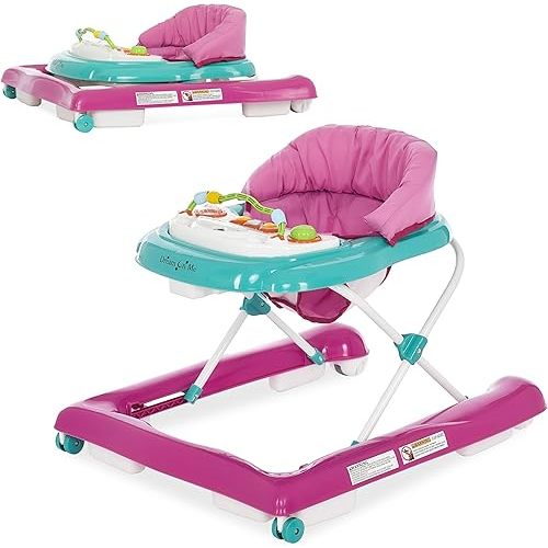 Dream On Me 2-in-1 Ava Baby Walker, Easy Convertible Baby Walker, Walk Behind, Height Adjustable Seat, Added Back Support, Detachable-Toy Slate, Teal Pink