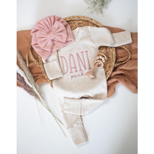 Personalized baby girl romper and bow set, custom baby girl coming home outfit, embroidery baby shower gift, sleeper footies