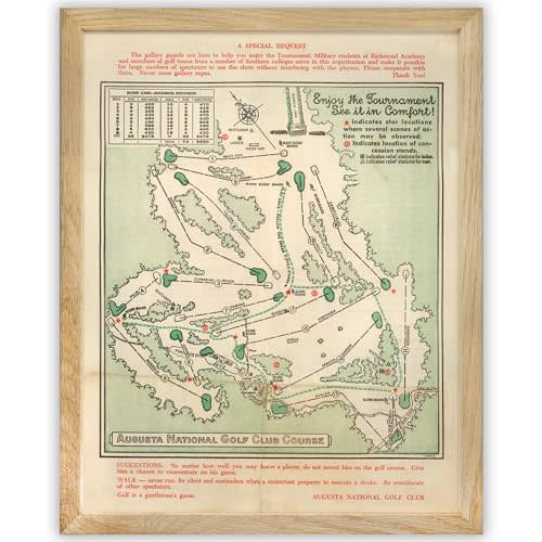 Framed Vintage Augusta National Wall Art Course Map 1954 Golf Decor - Golf Poster Map Golf Wall Art for Office & Home - Master Augusta Golf Course - 11x14 Print for Golfers - Masters Wall Art