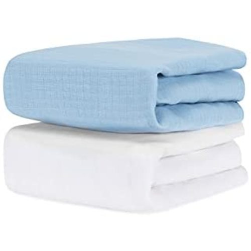 Newton Baby Organic Fitted Crib Sheets (2-Pack) - 100% Breathable and Ultra-Soft, 100% Organic Muslin Cotton, SkyBlue + White, Fits All Standard Cribs