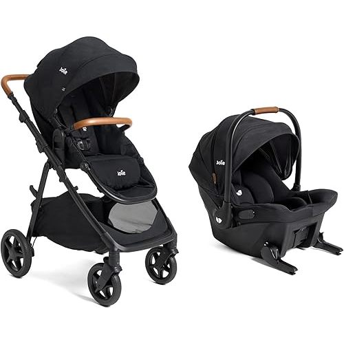 Joie™ Ginger™and Mint Latch™ Travel System – 4-in-1 Travel System with Base-Free Infant Car Seat & Stroller, Built-in Latch for Easy Install and an Included All-Terrain Stroller (Shale Dark)