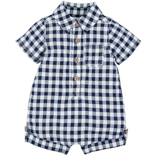 Mud Pie Unisex Baby Boy Gingham Shortall Boy Gingham Shortall;