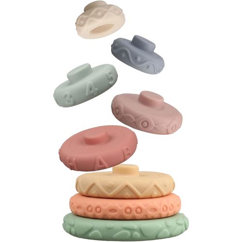 8 Pcs Stacking Rings Soft Toys for Babies 6 Months and up Old Girls Boys - Toddlers Sensory Educational Montessori Baby Blocks - Developmental Teething Learning Stacker