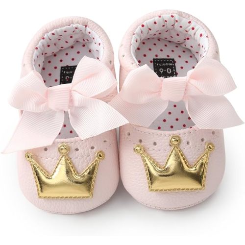 Meckior Infant Baby Girls Boys Handmade Princess Flats Toddler First Walkers Soft PU Leather Non-Slip Crib Wedding Dress Shoes - 0-6 Months Infant - A-pink Gold