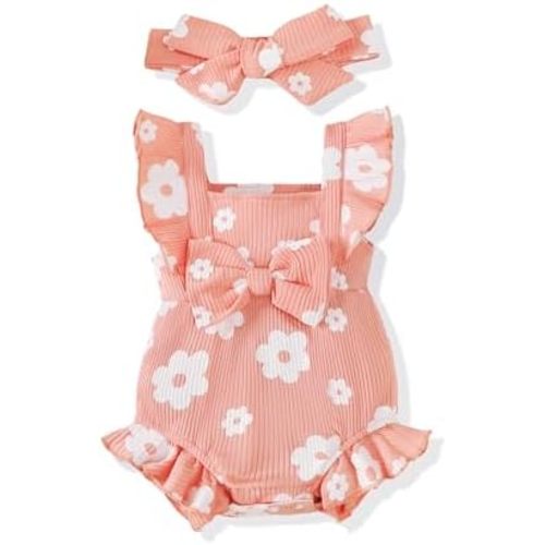Renotemy Preemie Newborn Baby Girl Clothes Infant Cotton Linen Romper Ruffle Sleeve Jumpsuit Spring Summer Outfits for Girls
