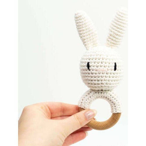 Baby Interactive Wooden Toy Rattle with Crochet Animal