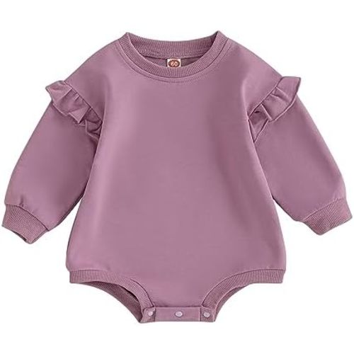 Lamuusaa Newborn Baby Girl Clothes Long Sleeve Romper Crewneck Sweatshirt Oversized Ruffle Shirts Bodysuit Fall Clothes 0-18M