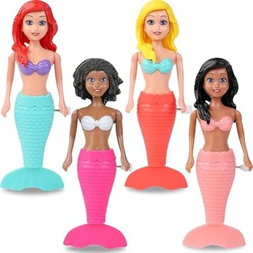 Mermaid Bath Toys for Toddlers Kids Girls - Princess Wind Up Tail Flap Floating Water Bathtub Toys, Swimming Pool Bathing Time Fun (4 Pack)