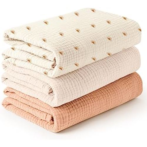 Konssy 3 Pack Muslin Swaddle Blankets for Unisex, Newborn Receiving Blanket, Large 47 x 47 inches, Soft Breathable Muslin Baby Swaddles for Boys & Girls