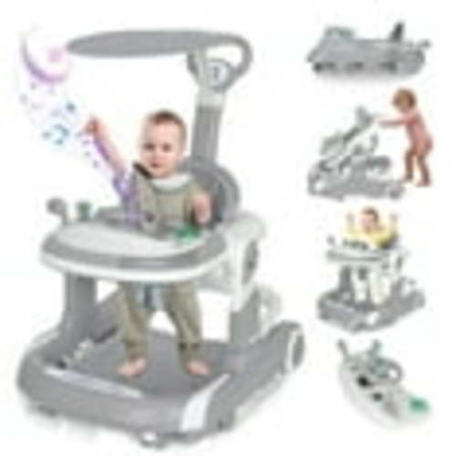 AJONALAA 4-in-1 Musical Infant Baby Walker with Wheels, Push Walker for Girls Boys, Grey