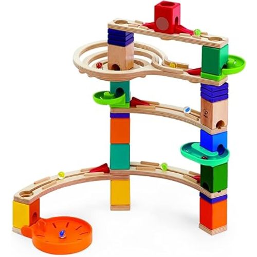 Hape Quadrilla Cliffhanger Wooden Marble Run Blocks | Marble Maze Run Set, Early Educational STEM Development Building Toys for Kids, Multicolor, Model:E6020