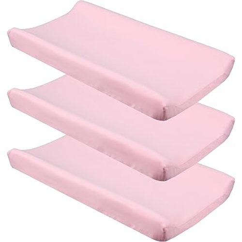 CaSaJa Pink Diaper Changing Pad Cover with Strap Holes Set of 3, Snug Fit 4-Sided Contoured Changing Table Pad 16x31 16x32, Fitted Change Pad Sheet for Baby Girl, 100% Silky Soft Microfiber