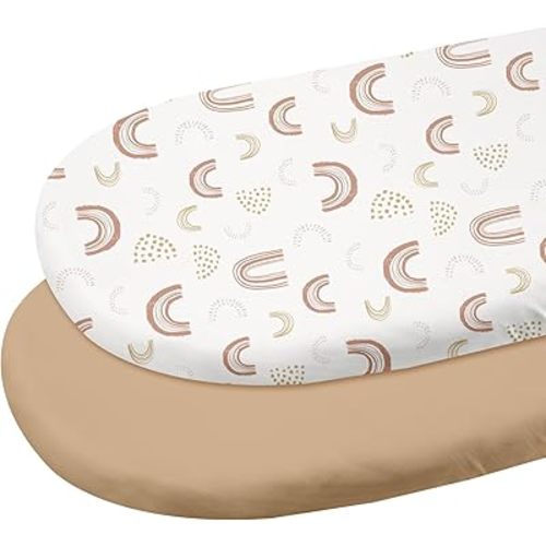 Gllquen Baby Bassinet Sheets 2 Pack, 100% Organic Cotton Bassinet Fitted Sheets for Girls Boys, Soft & Breathable Unisex Bassinet Mattress Sheets for Standard Bassinet 32"X16"(Khaki)