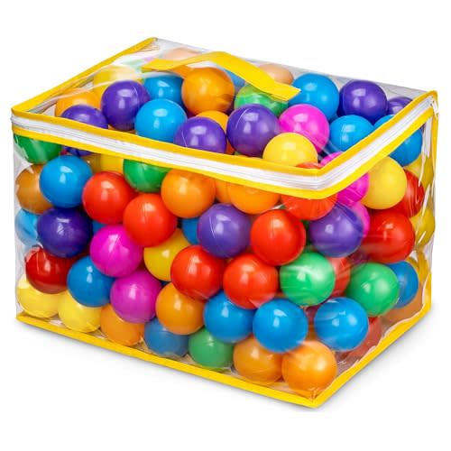 Hovenlay Ball Pit Balls Phthalate Free BPA Free Crush Proof Plastic - 7 Bright Colors in Reusable Play Toys for Kids with Storage Bag
