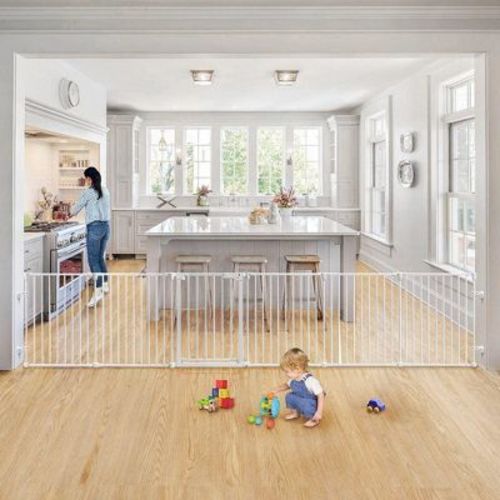 Gotgelif 150" Baby Gate Baby Play Area Fence Safety Gate 6 Panels Black