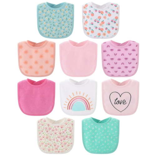 The Peanutshell Sweet Girl Terry Baby Bib 10 Pack Set, Feeding, Teething, Drooling