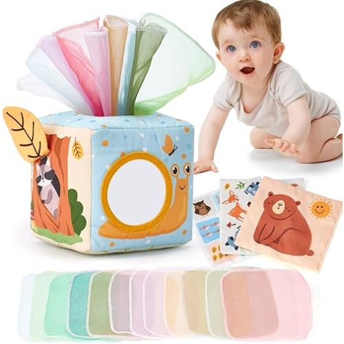 hahaland Baby Tissue Box Toy - Baby Toys 6-12 Months - Montessori Toys for 6 Month Old Must Haves - Baby Boy Girl Shower Gifts for Babies 6 9 12 18 Months Old - Baby Gifts Christmas Stocking Stuffers
