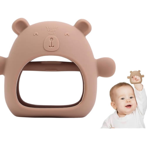 Bear Mitten Baby Teether, Anti-Drop Teething Toy for Babies 3+ Months, Silicone Teether for Baby Teething Relief, Infant Toy for Sucking Needs, BPA Free(Brown)