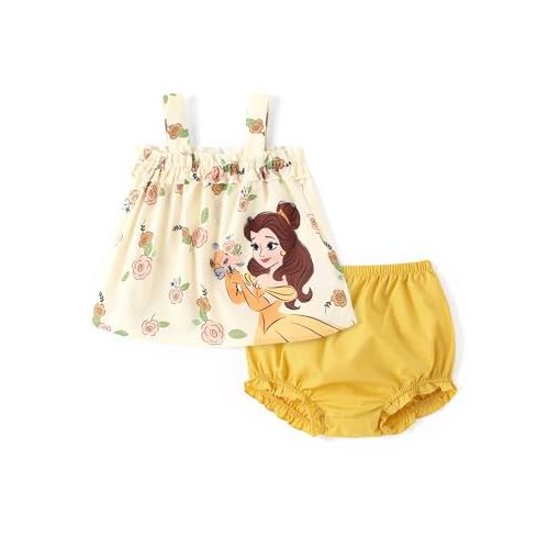 Disney Princess Baby Girl Clothes: Floral Sleeveless Ruffle Tunic Top & Bloomer Diaper Cover Set Newborn Summer Outfits