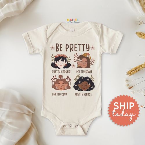 Retro She is Strong Fierce Brave Onesies® Brand, Activist Baby Bodysuit, Gender Equality Baby Clothes, (BC-WOM36)