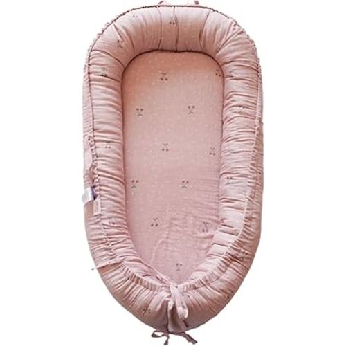 Infant Lounger, Baby Nest Cover for Baby Girls & Boys, Newborn Essentials for Baby 0-12 Months, 100% Cotton Breathable, Portable Travel Bed (Cherry_Muslin)