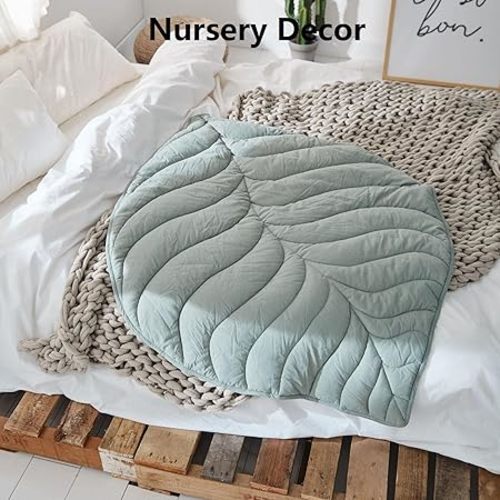 UNIWO Baby Play Mat, 56"X 42"Inch Large & Thick Reversible Folding Floor Cotton Mat, Leaf Shapes Floor Playpen Mat for Girls and Boys, Baby Soft Crawling Playmat. BPA-Free, Non-Toxic.