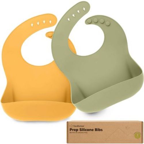 KeaBabies 2-Pack Silicone Bibs For Babies, Food Grade Silicone Baby Bibs for Eating, Feeding, Toddler Bibs, Boys, Girls (Harvest)