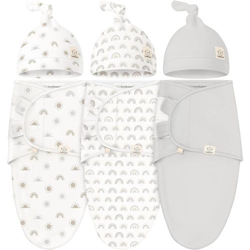 KeaBabies 3-Pack Swaddles for Newborns, Girls, Boys with Hats - Organic Soft Baby Sleep Sacks, Breathable Baby Swaddle 3-6 Months Beanies Set, Premie Infant Sleep Sack 0-3 Months (Aspire)