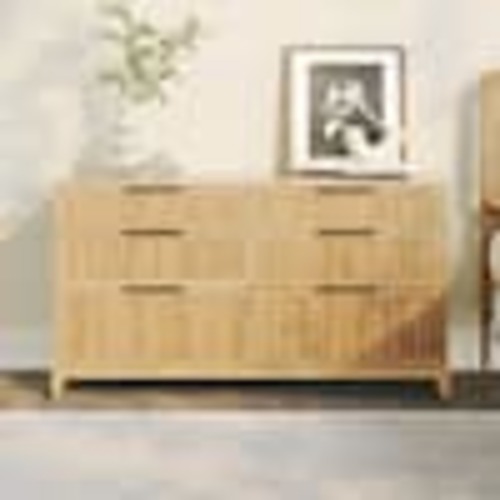 Walker Edison Furniture Company 6-Drawer 56 in W Natural Pine Solid Wood Transitional Reeded Dresser HD9824
