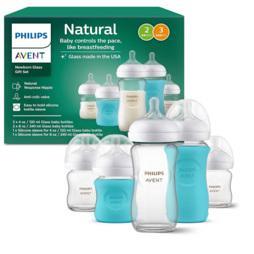Philips Avent Natural Glass Baby Bottles with Natural Response Nipples 4 and 8 oz