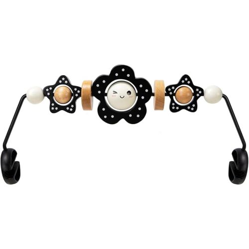 Baby Bouncer Toy Bar Wooden Compatible with Baby Bjorn Bouncer, Bouncer Toy Attachment Tight and Secure Fit, So Fun to Watch, Touch and Spin for Babies All Ages (Black and White Flower)