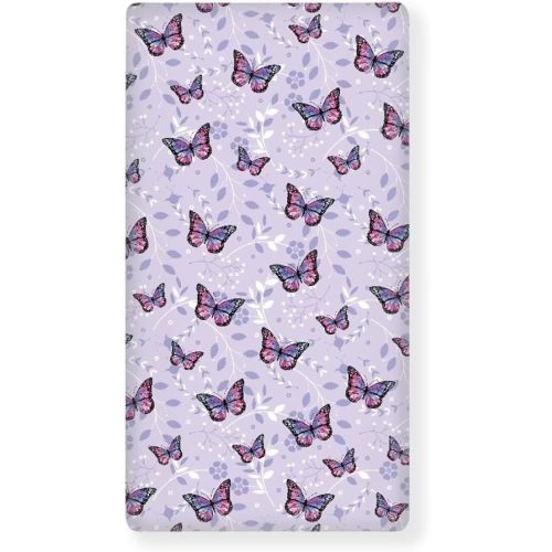 Purple Butterfly Crib Sheets for Girls, Fitted Baby Bed Sheet Set, Standard Size Crib Mattress, 52x28, Nursery Decor