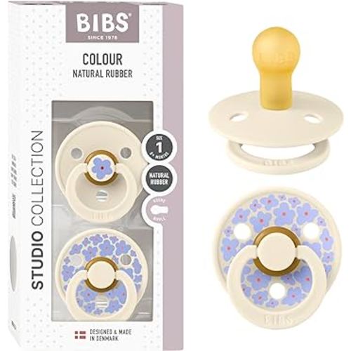BIBS Pacifiers - Colour Studio 2 Pack | Round Nipple Baby Pacifier | BPA Free Natural Rubber Latex Soother | Made in Denmark | Size 0+ Months | Jasmine Fossil Grey