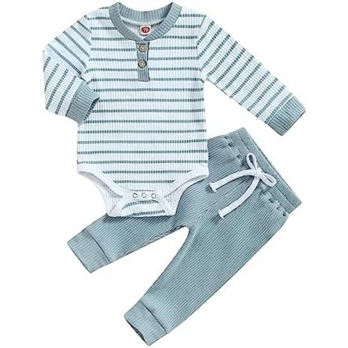 Newborn Baby Boy Girl Clothes Ribbed Knitted Long Sleeve Romper Pants Solid Cotton Infant Fall Winter Outfits 2Pcs