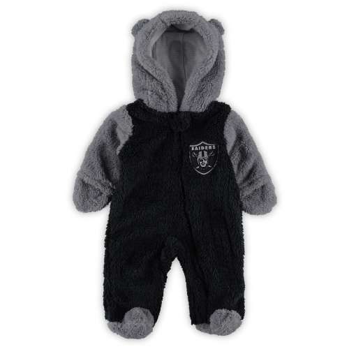 Newborn & Infant Las Vegas Raiders Black/Gray Game Nap Teddy Fleece Bunting Full-Zip Sleeper