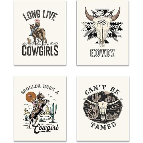 KEUSPI Western Wall Decor, Boho Cowgirl Art Prints for Bedroom, Teen Girls Room Dorm Decor, Wild West Decorations Poster Prints Unframed
