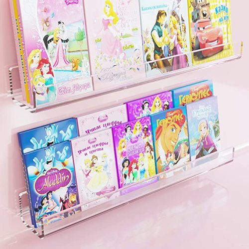 ILYXY Acrylic Bookshelf, 2 Pack 24 Inch Wall Mounted Floating Bookshelf for Kids, Clear Wall Mounted Nursery Bookshelves, Invisible Bathroom Shelves 50% Thicker with 8 Free Screw Sets