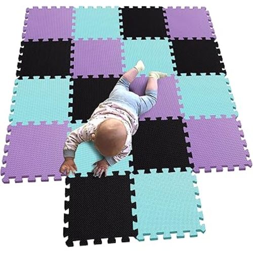 MQIAOHAM® 18 Pieces Puzzle Play Mats, Soft Baby Play Mat, Kids Interlocking Foam Floor Tiles, Toddlers Carpet Playmats G301018-104108111