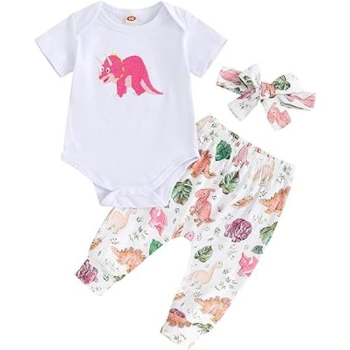 Newborn Baby Boy Girl Clothes Summer Embroidery Dinosaur Bodysuit Romper+Long Leggings Pant Infant Coming Home Outfit