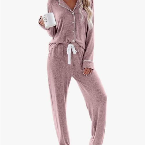 Aamikast Women's Pajama Sets Long Sleeve Button Down Sleepwear Nightwear Soft Pjs Lounge Sets