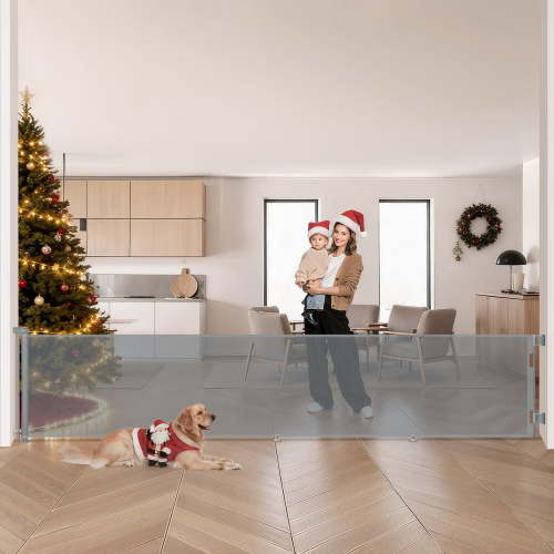 Retractable Baby Gate, Caveen 120" Extra Wide ABS Expandable for Livingroom Outdoor, Gray