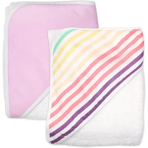 HonestBaby Baby 2-Pack Organic Cotton Hooded Towels, Rainbow Stripe, One Size