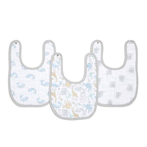 aden + anais Essentials Snap Baby Bib, 100% Cotton Muslin, 3 Layer Burp Cloth, Super Soft & Absorbent for Infants, Newborns and Toddlers, Adjustable with Snaps, 3 Pack, Natural History