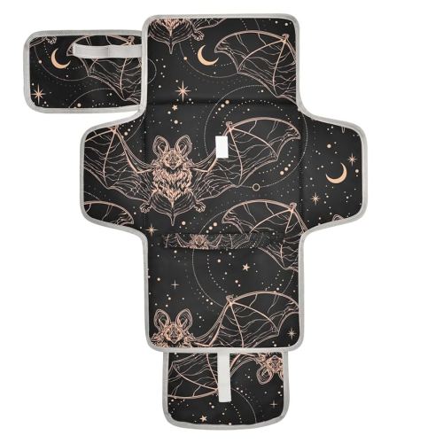 Diaper Changing Pad Halloween Bats Portable Diaper Clutch with Built-in Pillow Travel Changing Mat for Baby with Smart Wipes Pocket