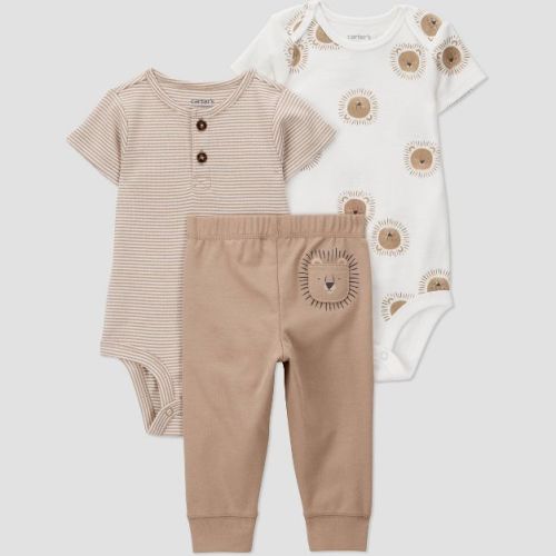Carter's Just One You® Baby Boys' 3pc Lion Striped Bodysuits and Jogger Pants Set - Brown 3M