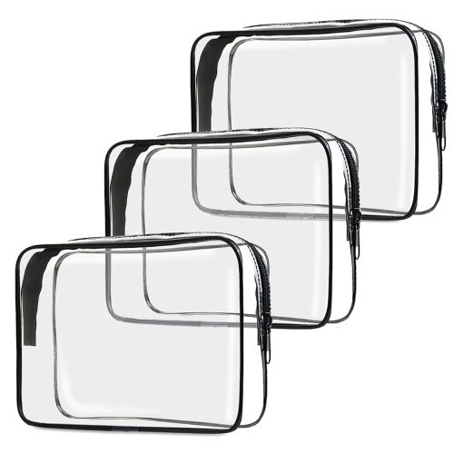 TSA Approved Toiletry Bag, 3 Pack Clear Travel Bags for Toiletries, Quart Size Makeup Cosmetic Bag Organizer for Women Men Travel Accessories(Black)