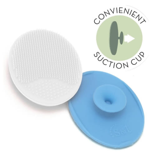 S&T INC. Exfoliating and Massaging Cradle Cap Bath Brushes for Baby, Silicone - 2 Inch x 2.5 Inch, Blue and White, 2 Pack