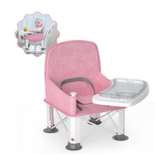BabyBond Baby Travel Booster Seat with Double Tray, Pink