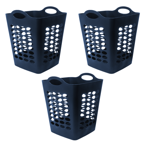 Your Zone Flexible Plastic Laundry Hamper, 3 Pack, Stadium Blue